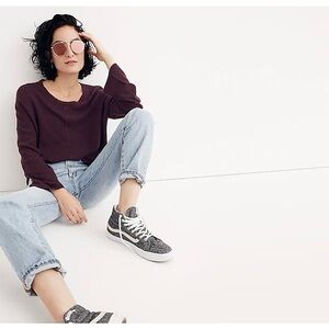 Madewell Northroad Pullover Sweater in Heather Cherry Burgundy sz Small Relaxed